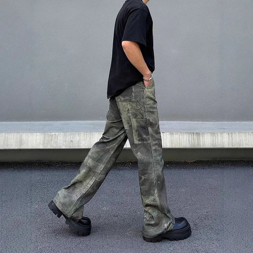 Men's straight leg jeans with a digital camouflage print in picture colour.