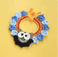 Wool triangle pet scarf with Halloween cartoon pattern, available in S M L sizes with matching hat
