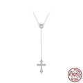 Women's simple V-neck necklace with silver love cross pendant on adjustable chain