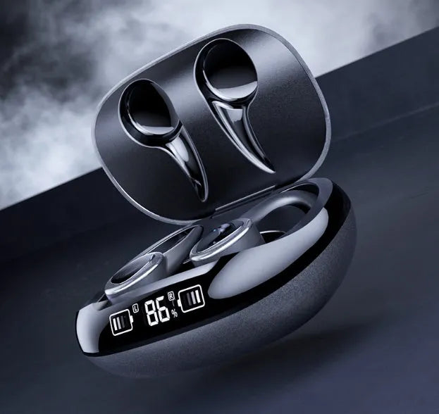 Black true wireless noise cancelling earbuds with charging case, suitable for sports and running.