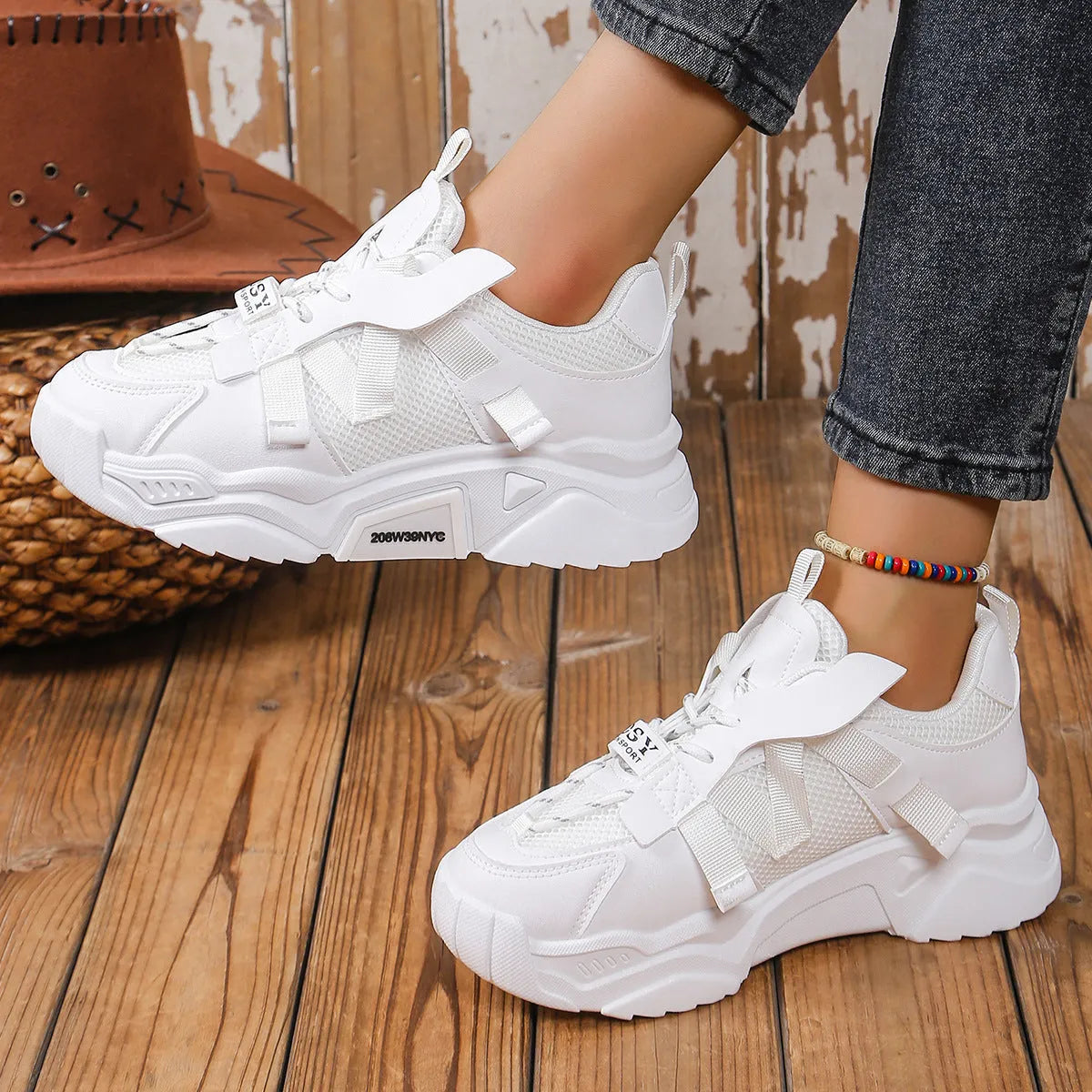 Women's purple platform mesh dad shoes with animal pattern and front lace-up.