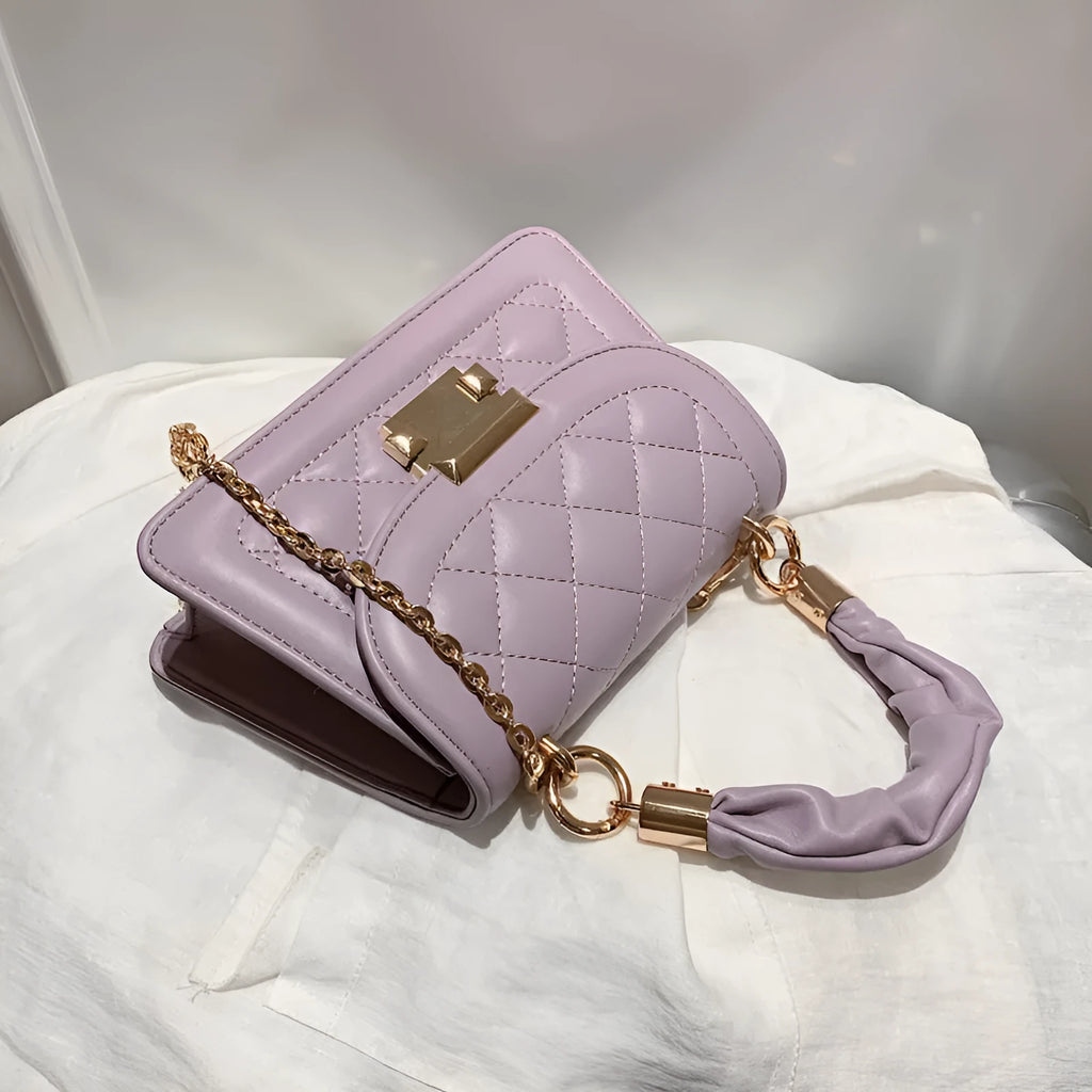 PU leather square shoulder bag with crossbody strap in purple, black or beige colour options