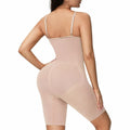 Body-shaping corset jumpsuit in black with seamless design, belly contracting, and chest support for full torso shaping