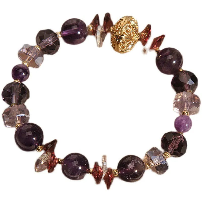 Purple crystal women's bracelet with pumpkin lucky beads and rhinestone decorative elements