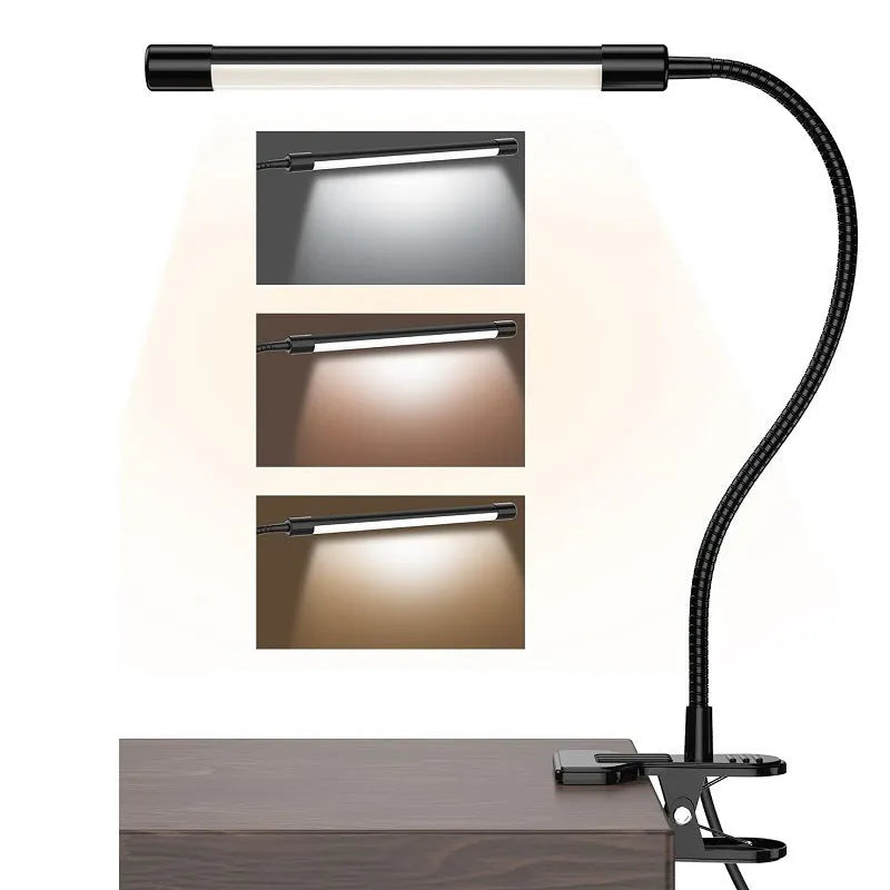 Black and white USB LED desk lamp with eye protection feature measuring 26cm length