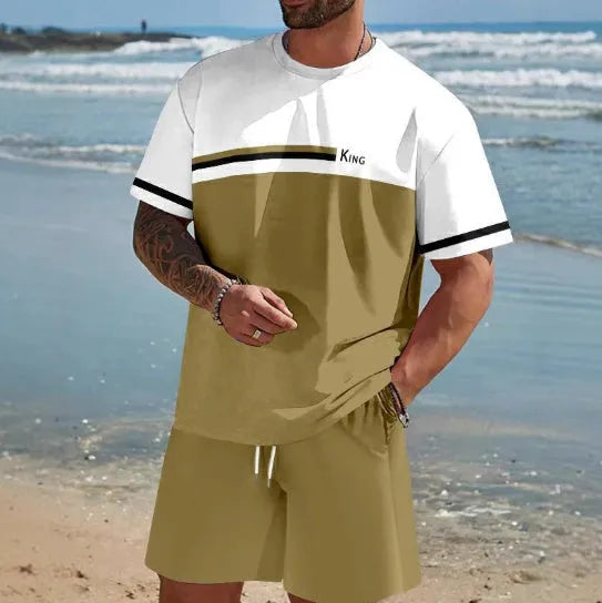 Men's short-sleeved t-shirt and shorts suit in loose version polyester fabric for summer