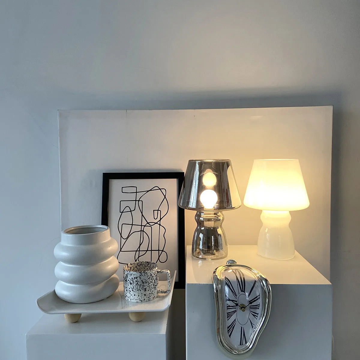 Simple plastic table lamp in soot colour, 16x25cm, for desk or bedside use
