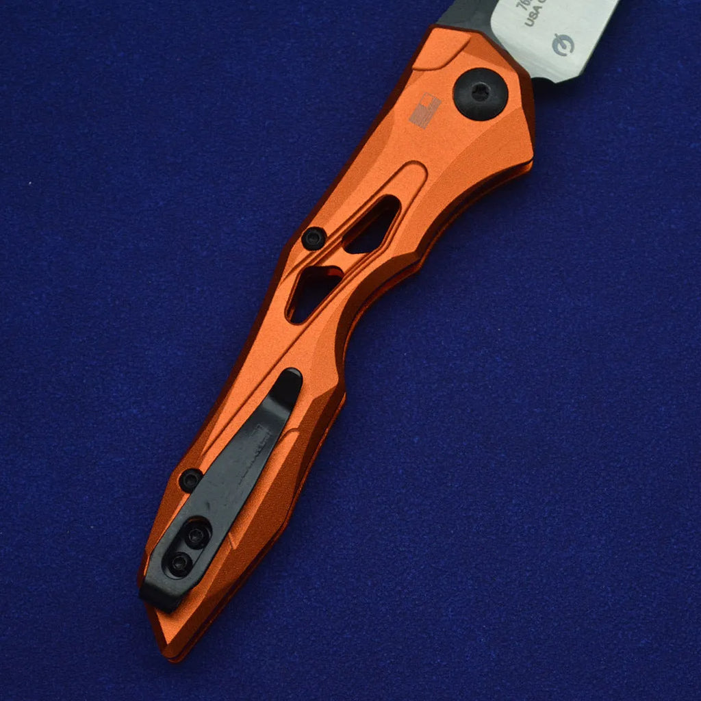 Black folding fruit knife with D2 steel blade and aviation aluminium handle measuring 19cm length