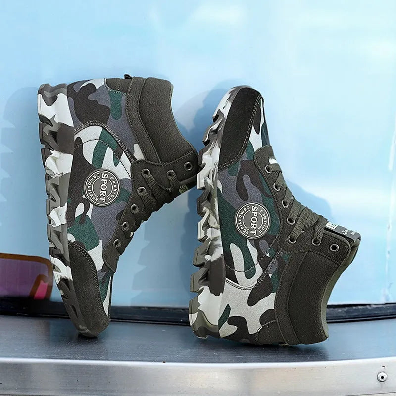 Women's green camouflage canvas sneakers with rubber outsole
