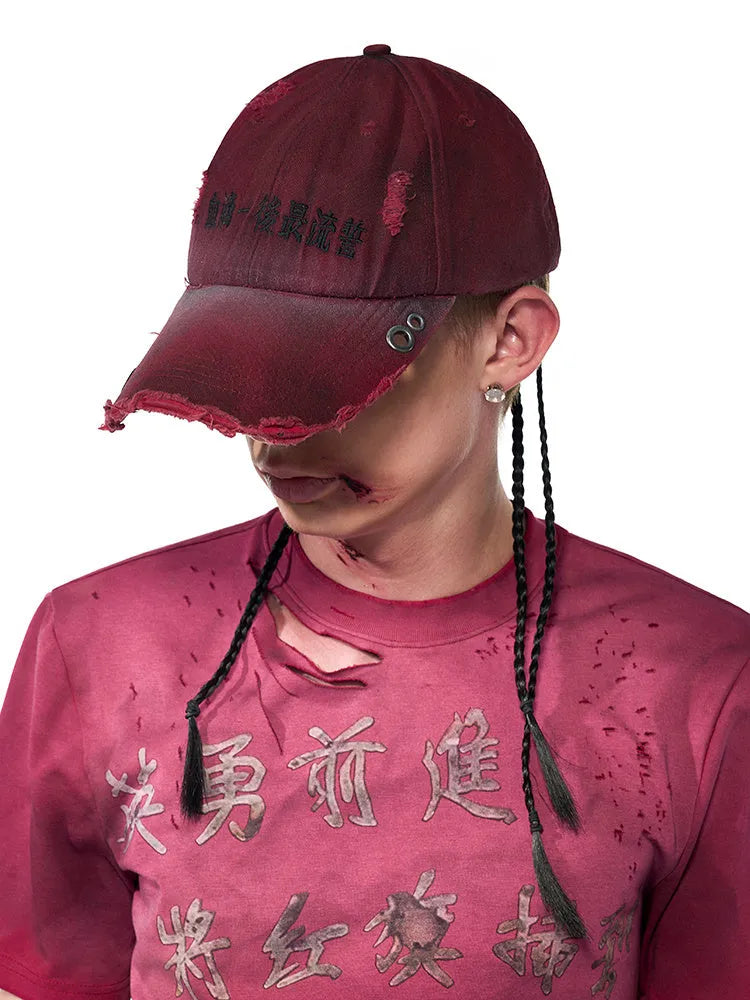 Rose red cotton peaked cap with adjustable back for spray painting protection