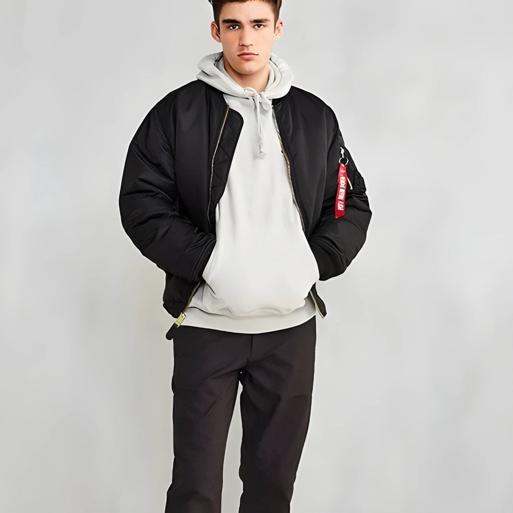 Men's cotton-padded pilot jacket in American workwear style with quilted nylon construction