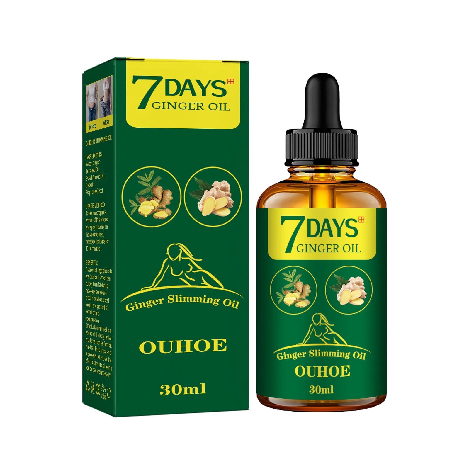 30ml ginger body shaping essential oil bottle for thigh firming and muscle slimming