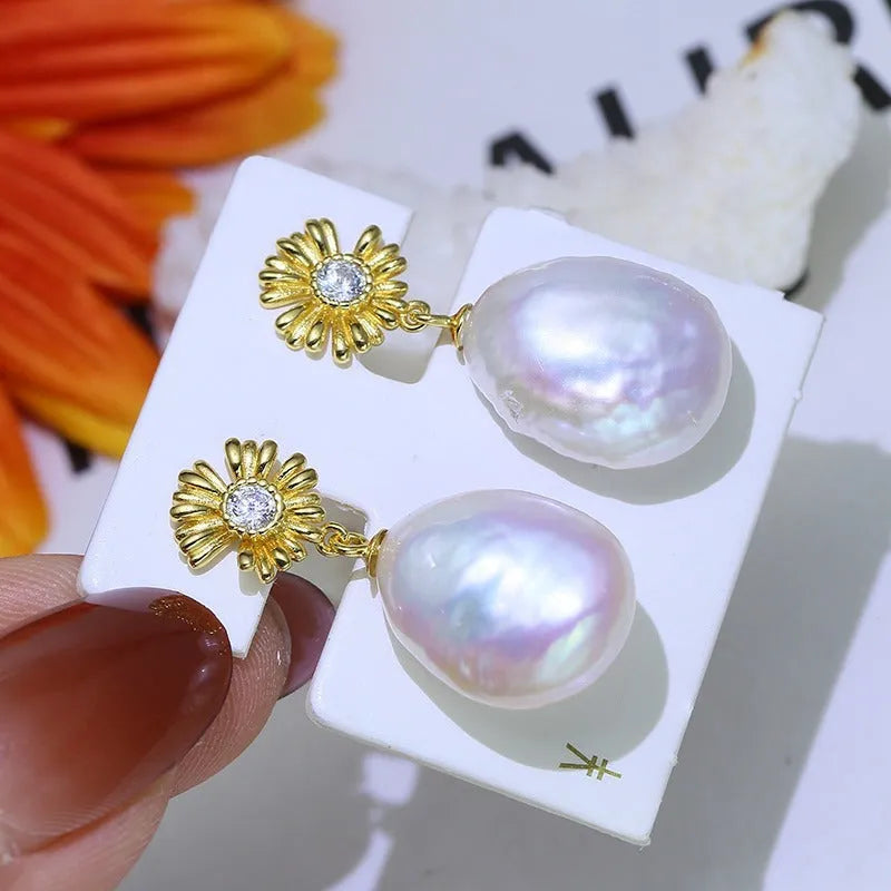 Baroque floral earring holder and earrings set in 925 sterling silver.
