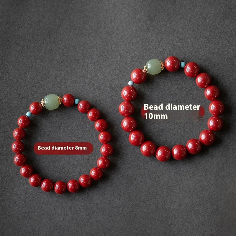 Cinnabar Hetian jade beads bracelet with geometric elliptical shape in purple gold sand colour
