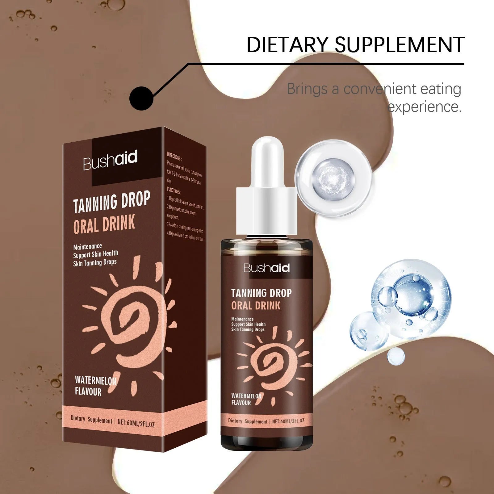 Sun protection tanning essence 60ml tube with product dimensions 30x30x125mm