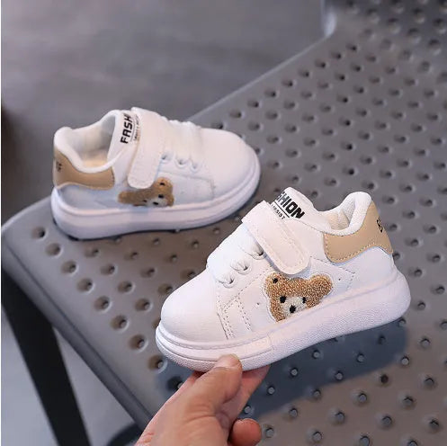 Baby Bear kids cartoon pattern sports shoes in black, green, or khaki with rubber sole