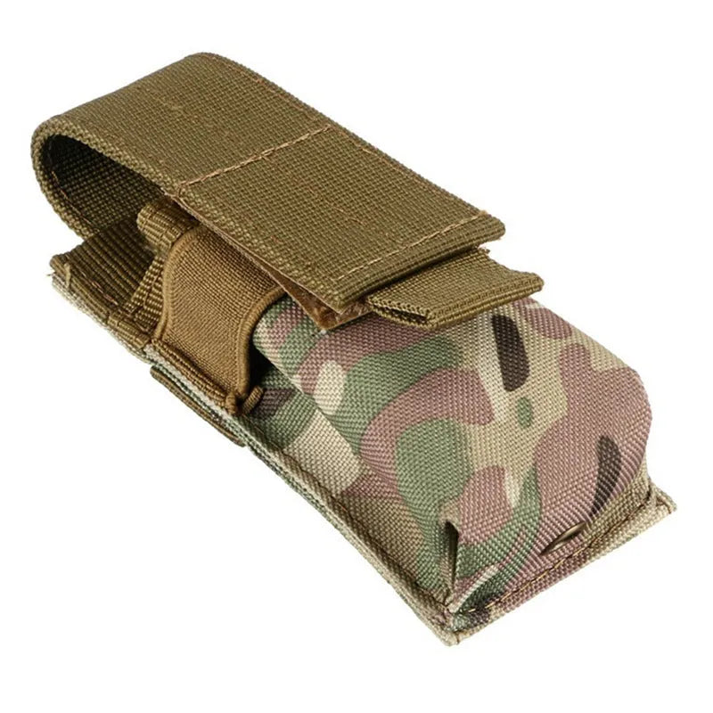 Tactical waist bag with Molle straps for pistol cartridges and flashlights in camouflage pattern