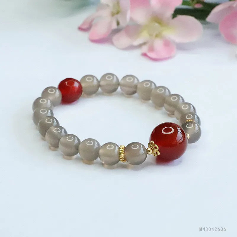 Natural smoky purple chalcedony red agate bracelet with 8mm geometry beads.