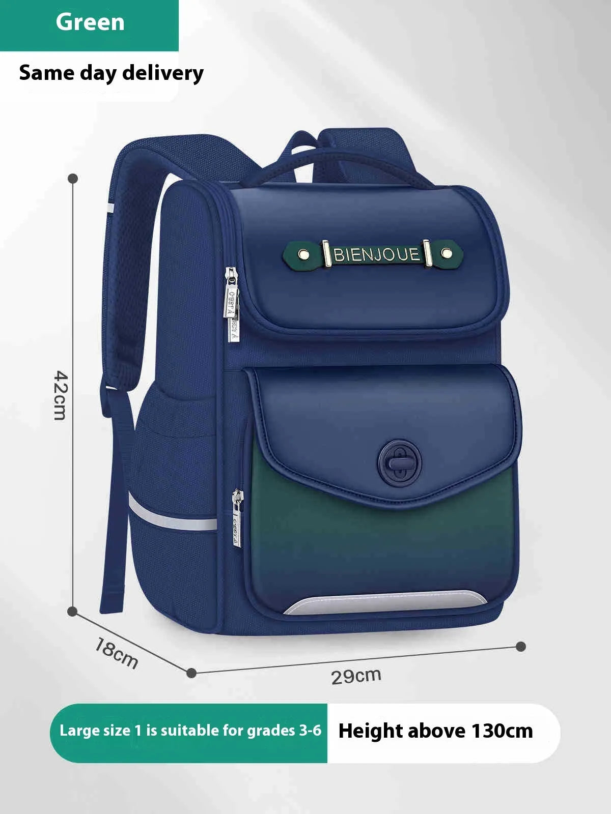 Girls' waterproof schoolbag in pink, purple or green for primary school students grades 1 to 6
