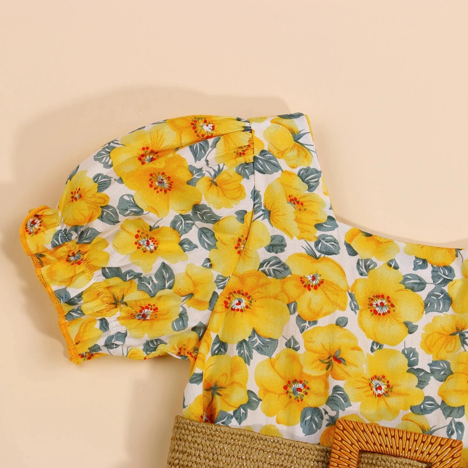 Yellow baby dress for girls made from cotton, sizes 2T to 6T