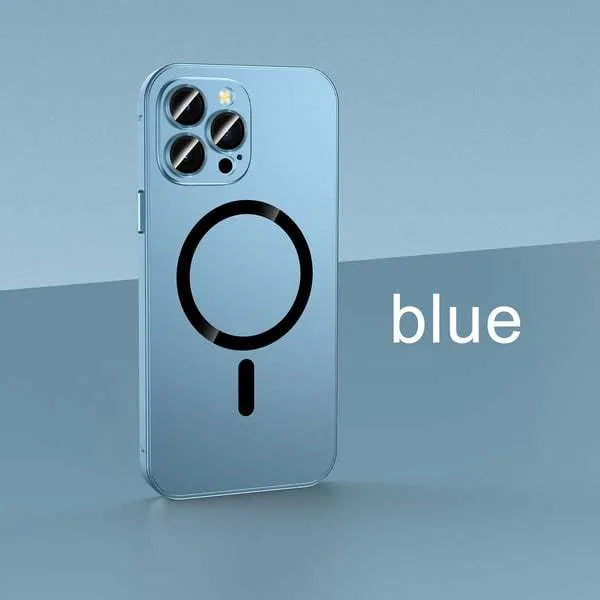 iPhone magnetic phone case with aluminium alloy frame showing lens protection and snap closure