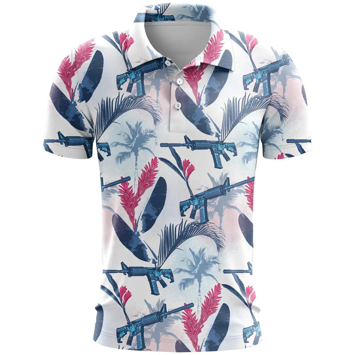 3D printed pattern on a loose-fit short sleeve sports shirt in bird eye cloth fabric.