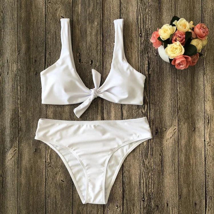 Pure colour polyester bikini set with sleeveless design in European and American style
