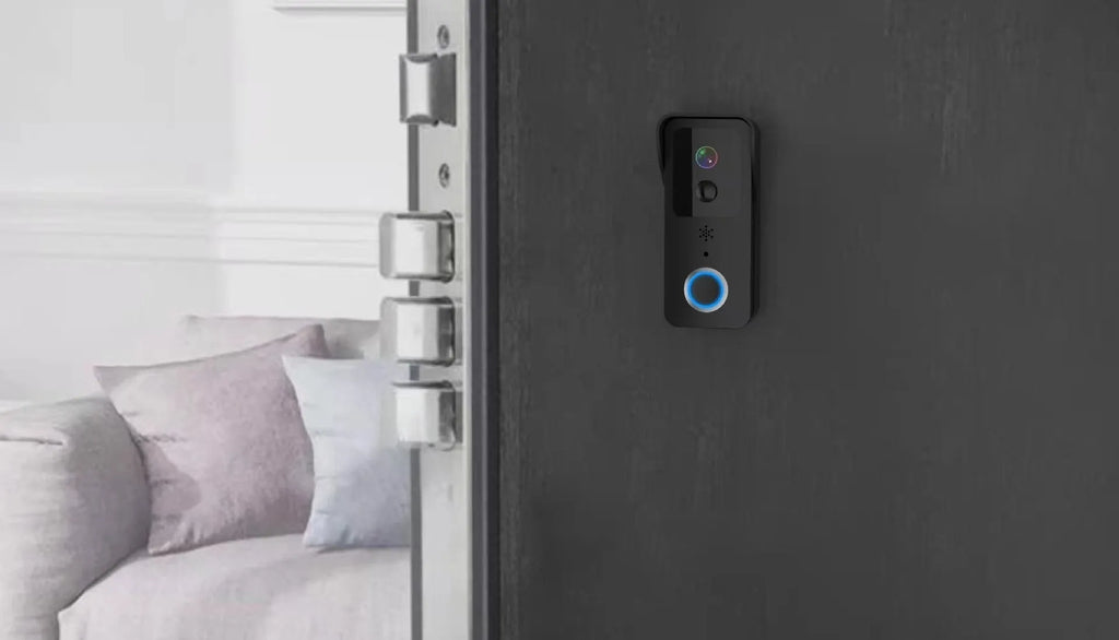 Black or white waterproof smart visual doorbell unit for outdoor security.