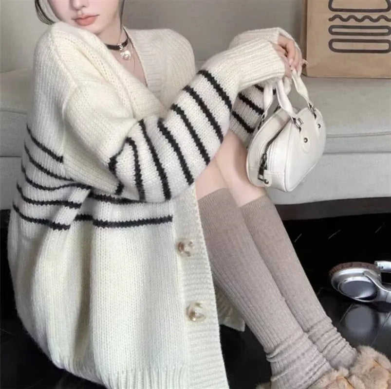 Collar button cardigan sweater with 3D pattern in Japanese Korean casual autumn style