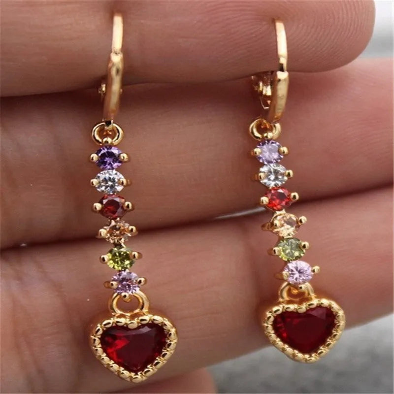 Women's heart-shaped fashion earrings in gold and silver electroplated finishes