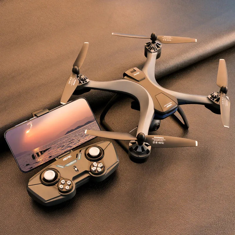 GPS quadrocopter drone with 4K dual cameras, anti-fall blade protection, and remote controller