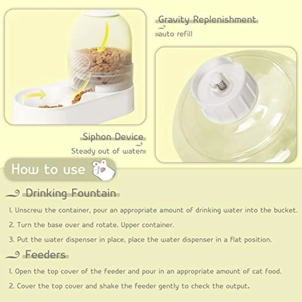 White automatic cat feeder and water dispenser set with wave-shaped design