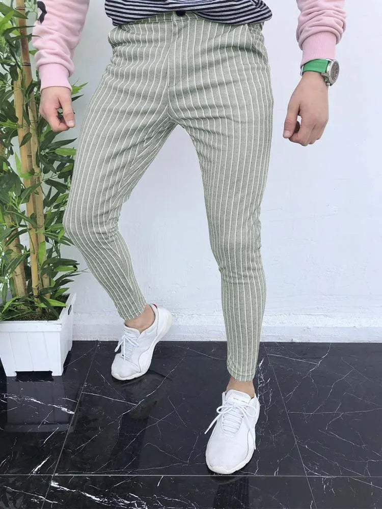 Men's slim-fit plaid casual trousers with 3D printed pattern in straight leg design