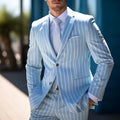 Men's blue and white button British style suit jacket with double button front