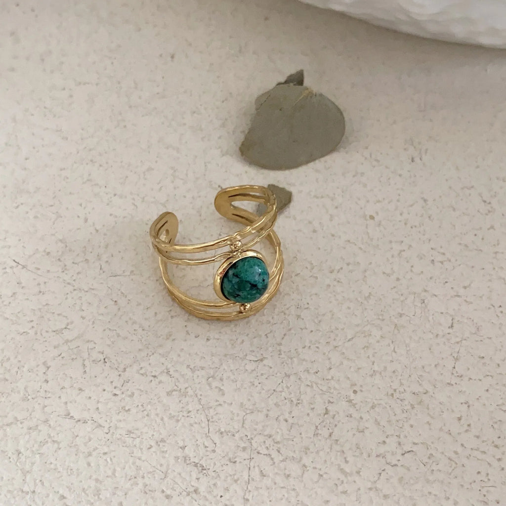 Geometry shape open ring with natural stone niche in JZ0379 green colour