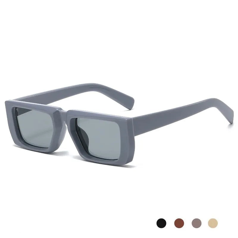 Y2K-style UV400 sunglasses in various frame colours including blue, green, and transparent grey on a plain background