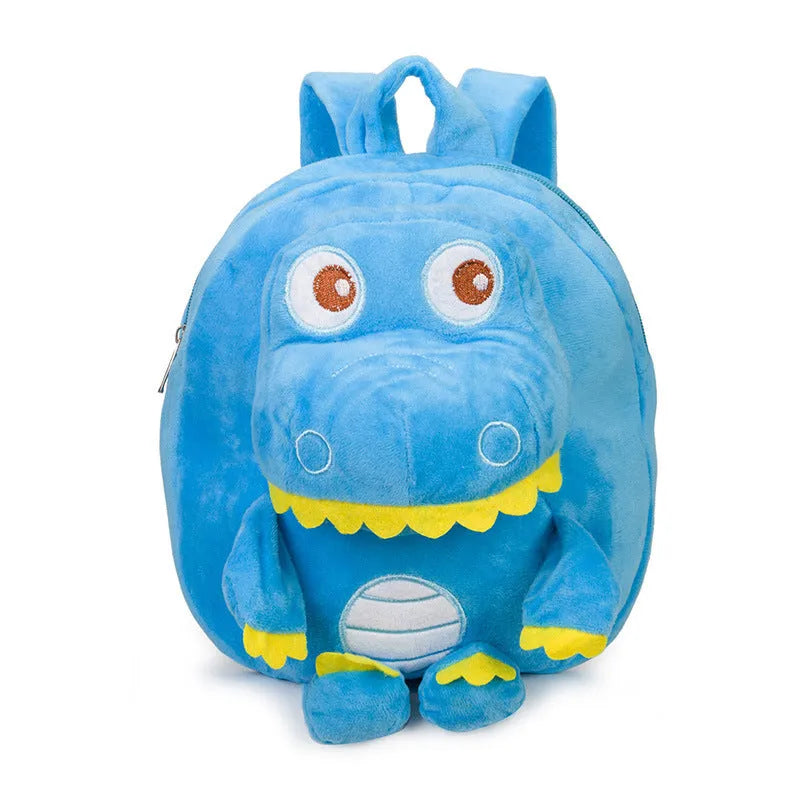 Blue dinosaur plush backpack with embroidery decoration and soft handle