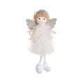 Cartoon angel cloth hair clip for a girl's Christmas ponytail in khaki, pink, or white.