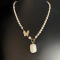 Pearl white fashion OL butterfly necklace with electroplated finish and 50cm chain