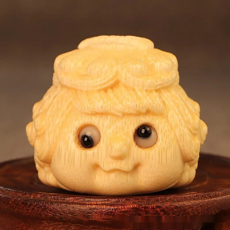 Solid bamboo carving golden toad Princess ornament in cute style for home decor.