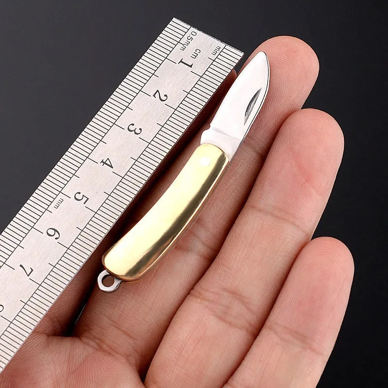 Brass mini folding knife keychain pendant with 3cm blade and brass handle