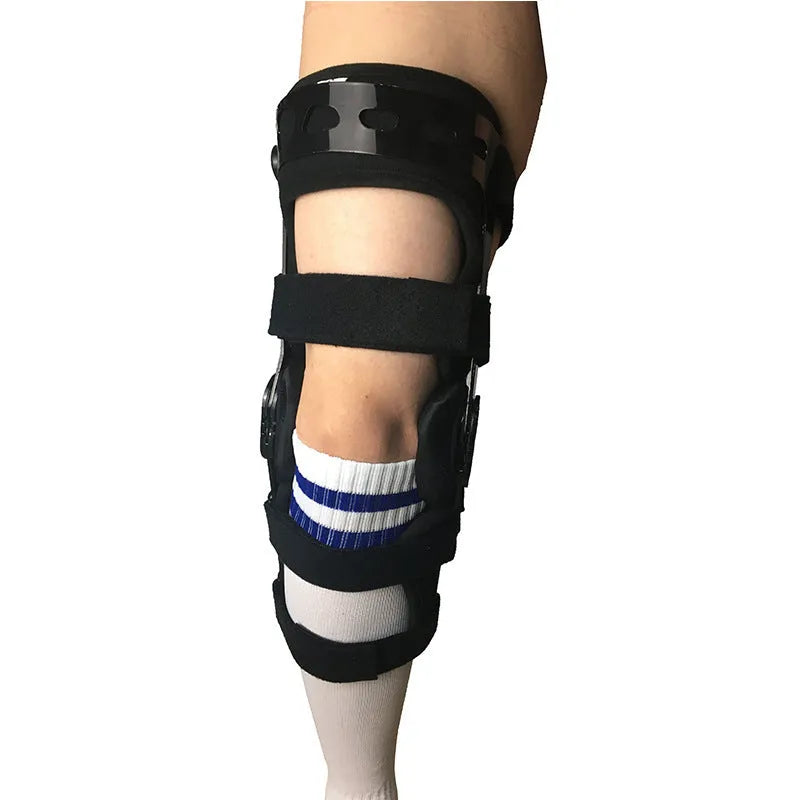 Black anterior ligament knee pad supporter showing multi-material construction and sizing options