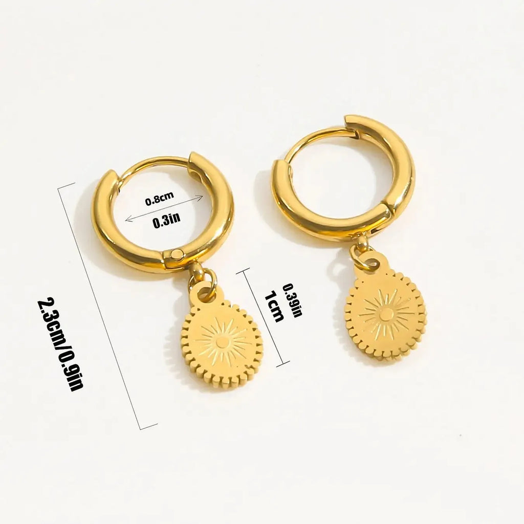 Stainless steel geometric ear button earrings with ellipse design in silver tone