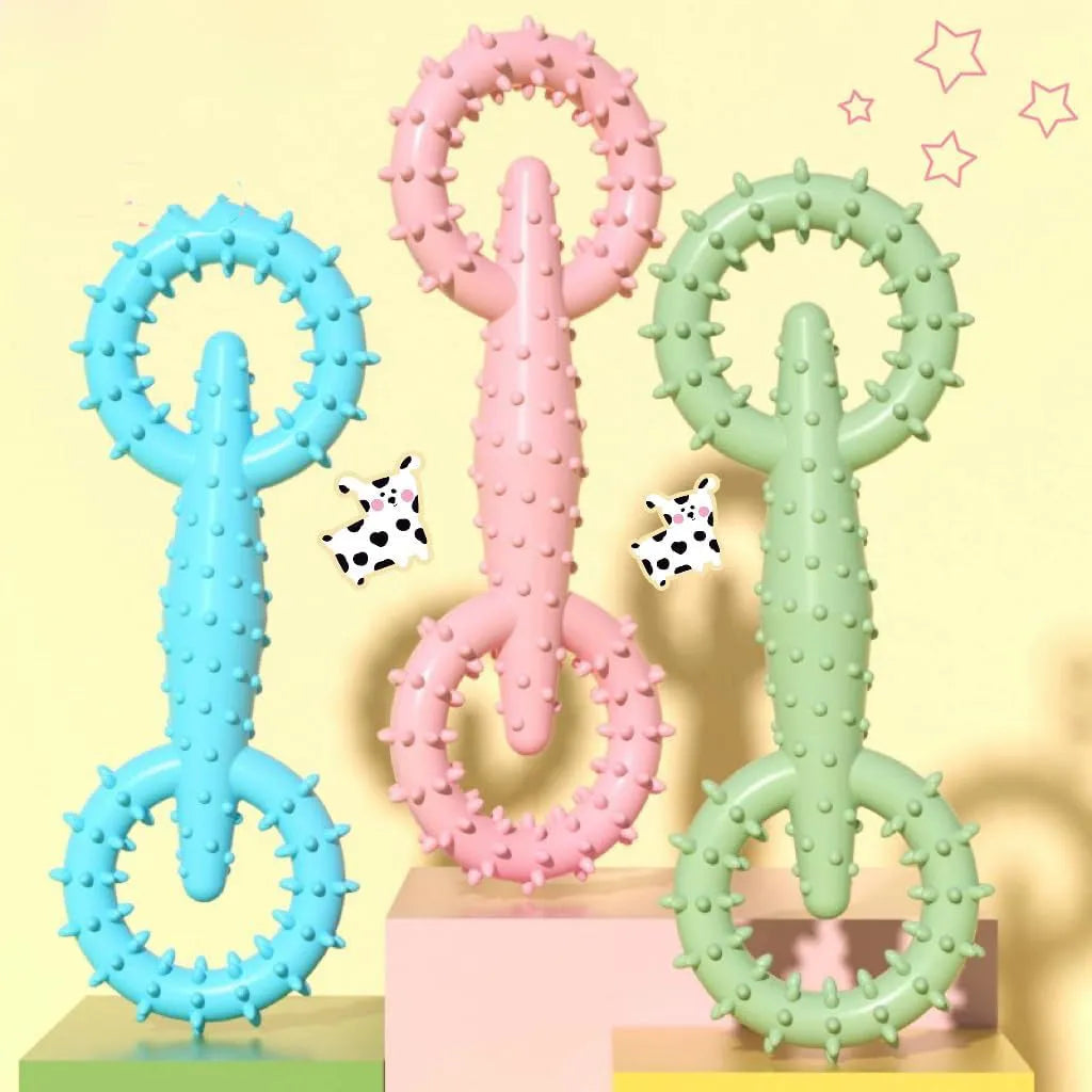 TPR dog chew toy ring in blue colour, 16cm diameter, for puppy teething and safe chewing