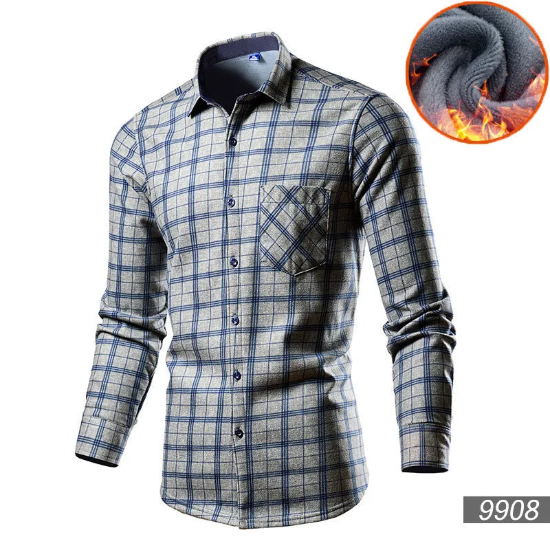 Men's fleece-lined cotton blend shirt cardigan in loose fit showing solid colour option