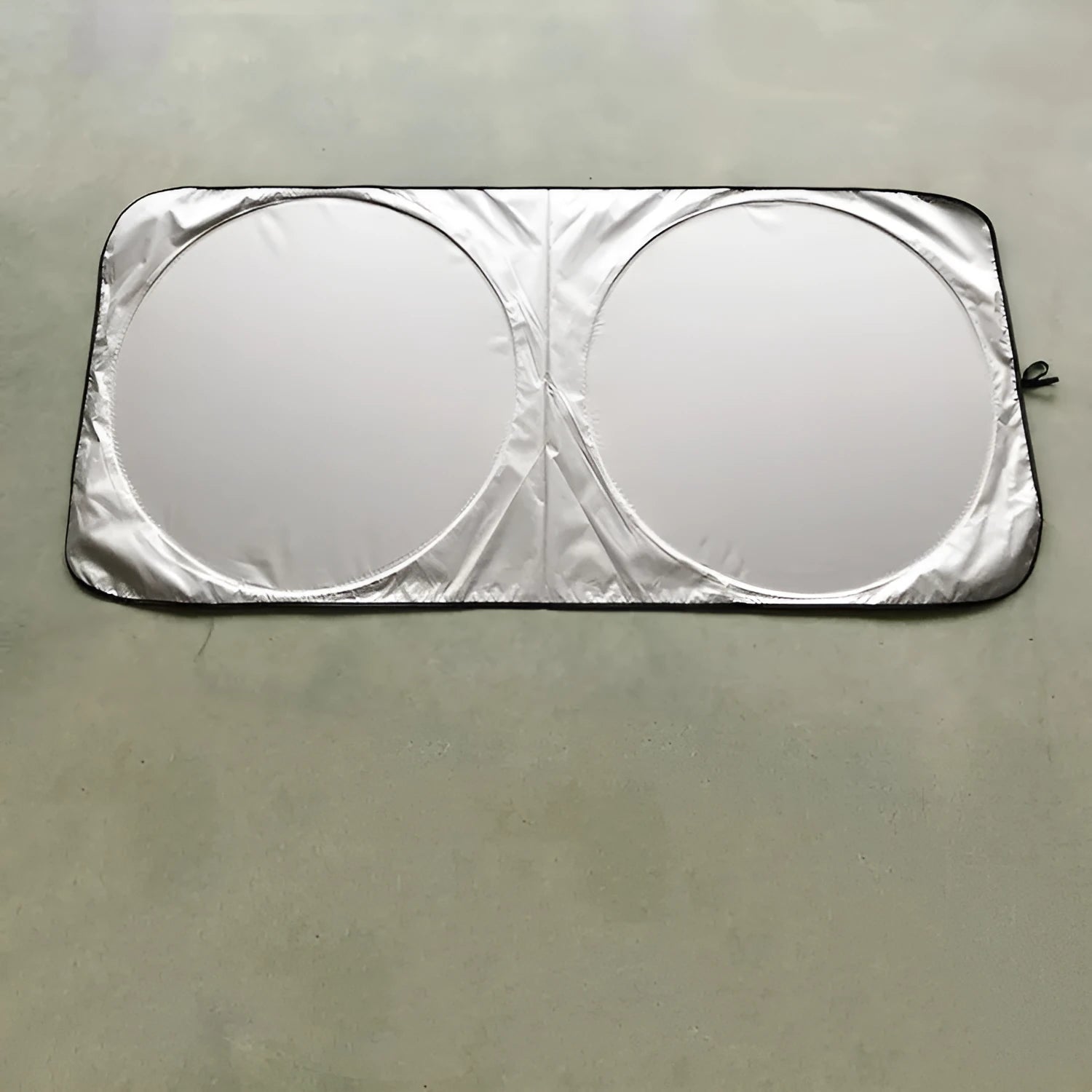 Silver tape car sunshade measuring 190cm by 90cm with storage cloth bag