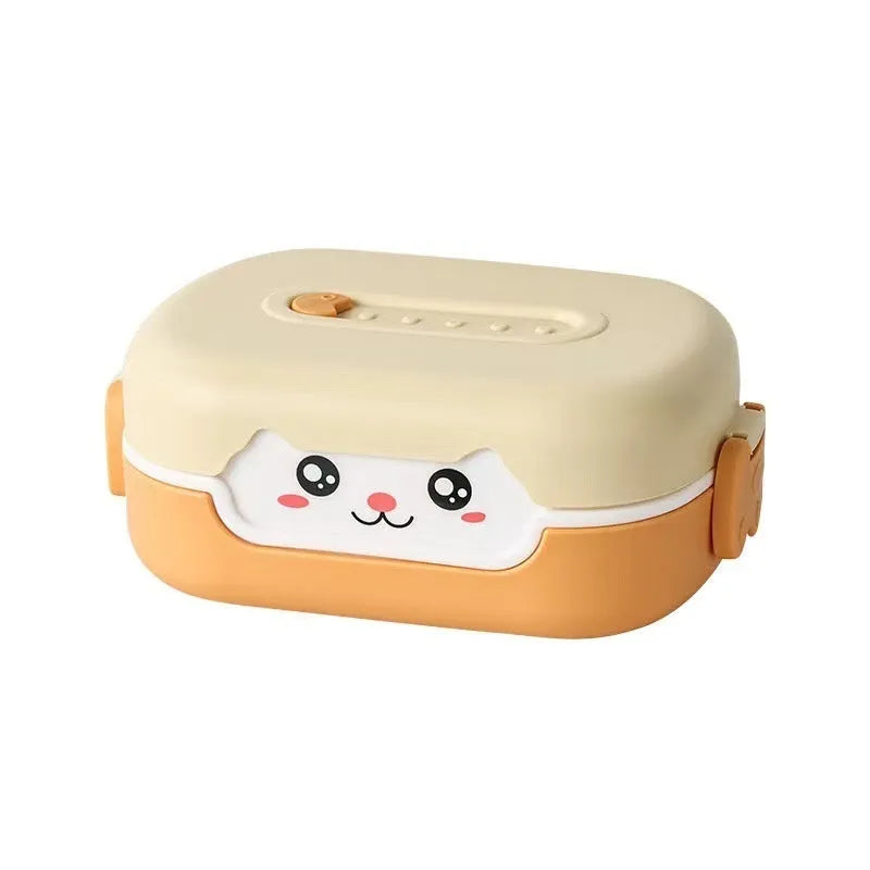 Square divided plastic lunch box in dark blue, orange, or pink and green, 301-500ml capacity