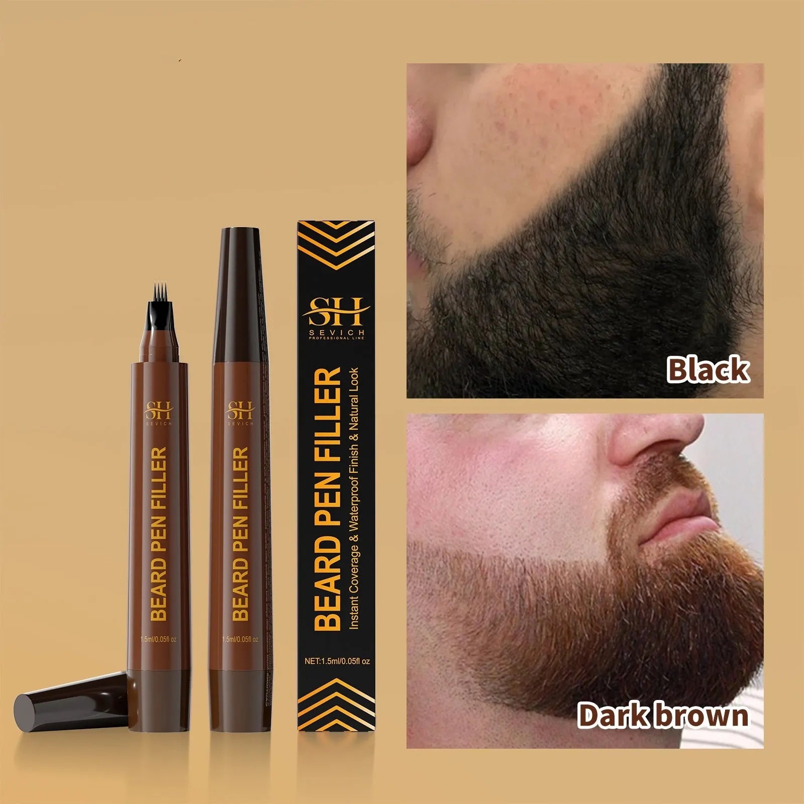 Men's waterproof beard and eyebrow filler pencil in black and dark brown options