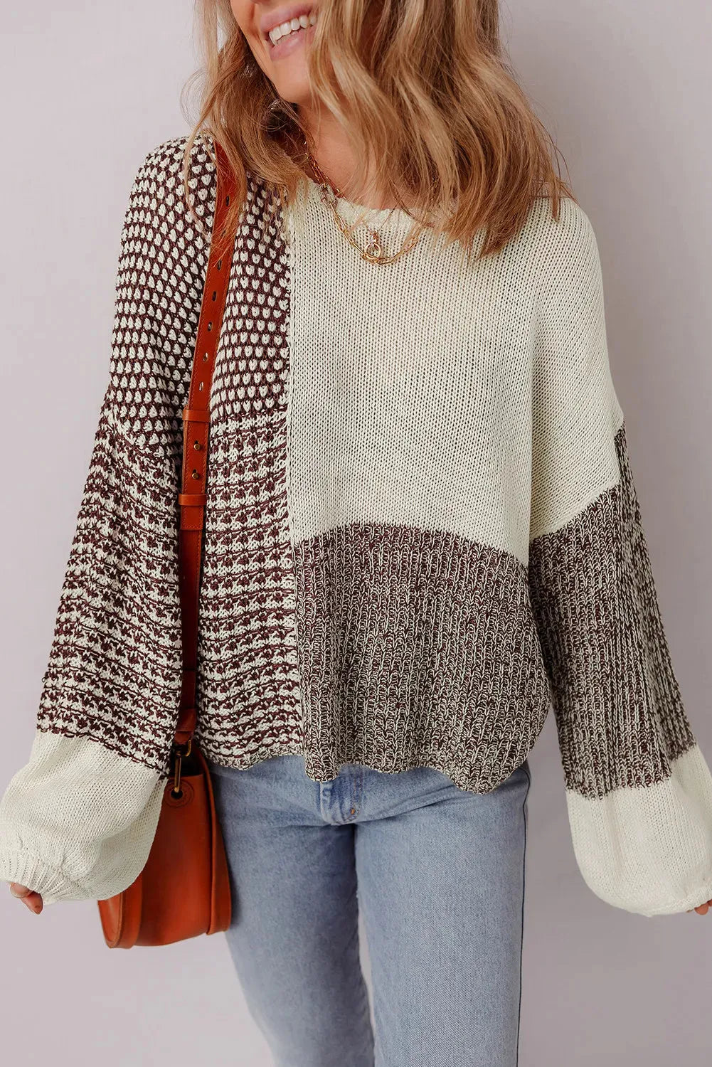 Dark khaki loose sweater with colour block back tie and drop shoulder design.