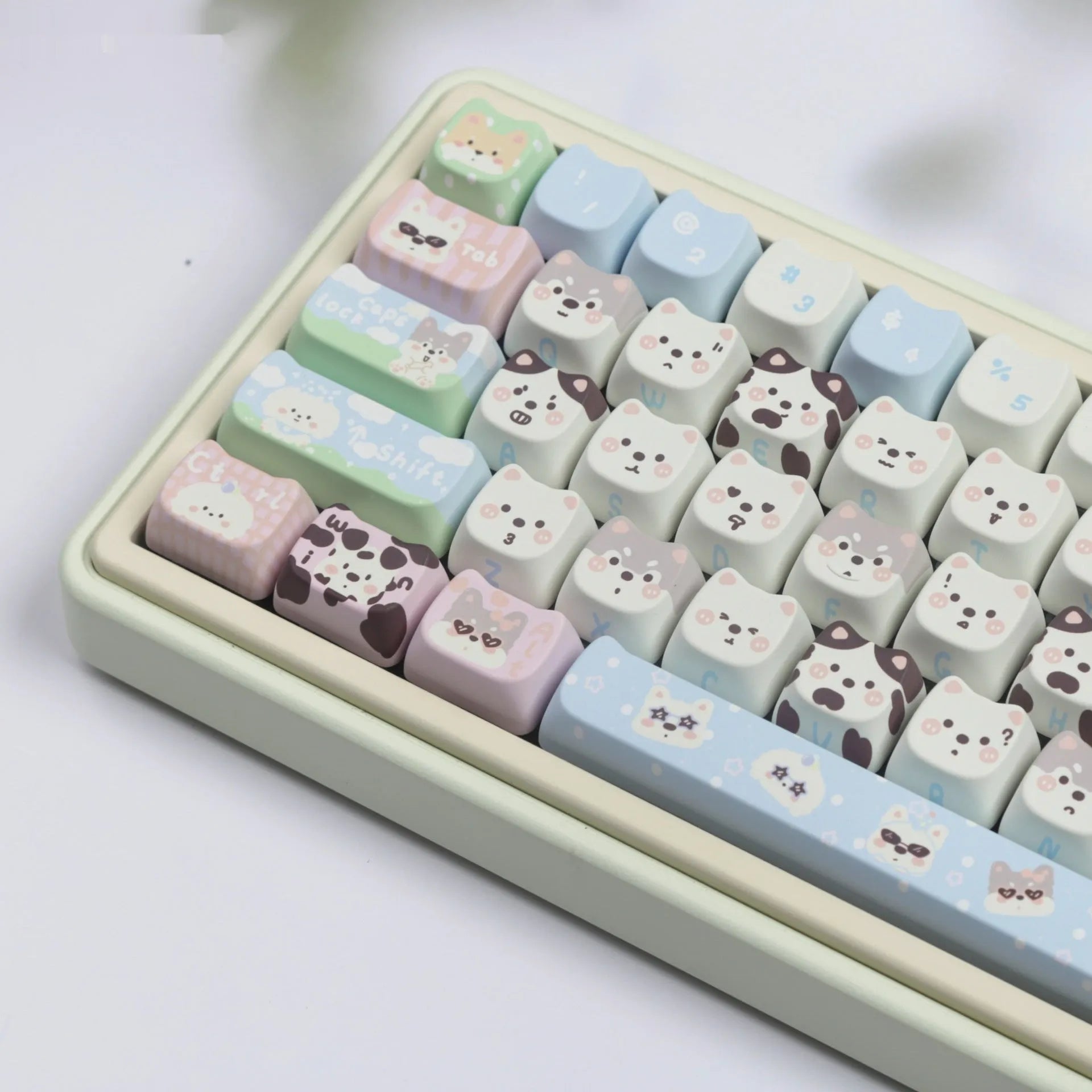 Full set of colourful puppy character design PBT keycaps for mechanical keyboards